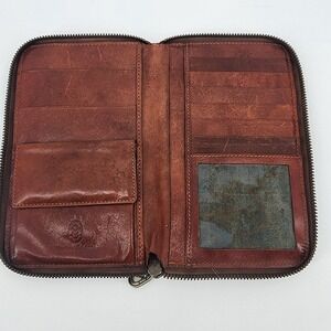 Marino Orlandi Brown Distressed Italian Leather Zip Bifold Wallet Organizer